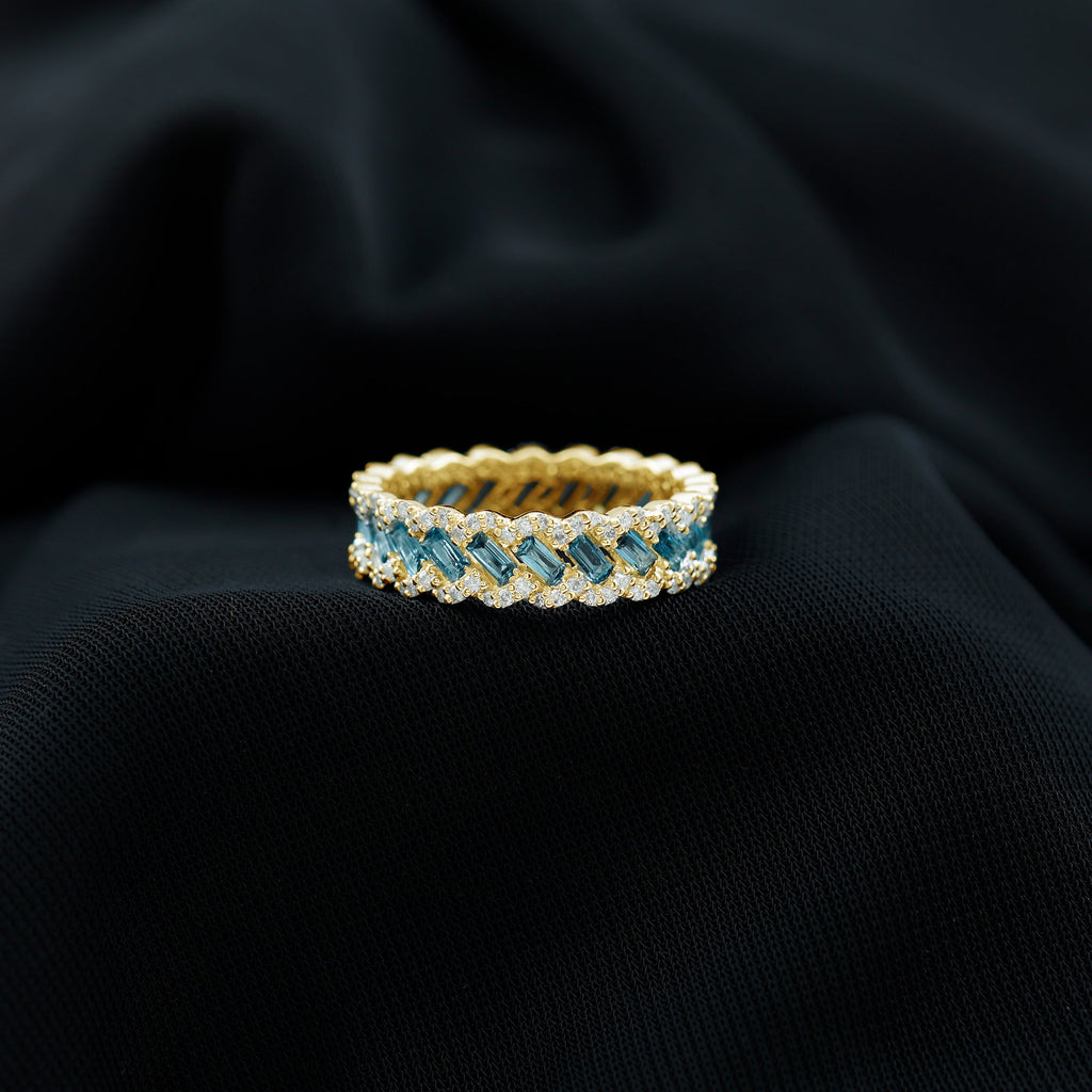 Baguette London Blue Topaz Full Eternity Band with Diamond
