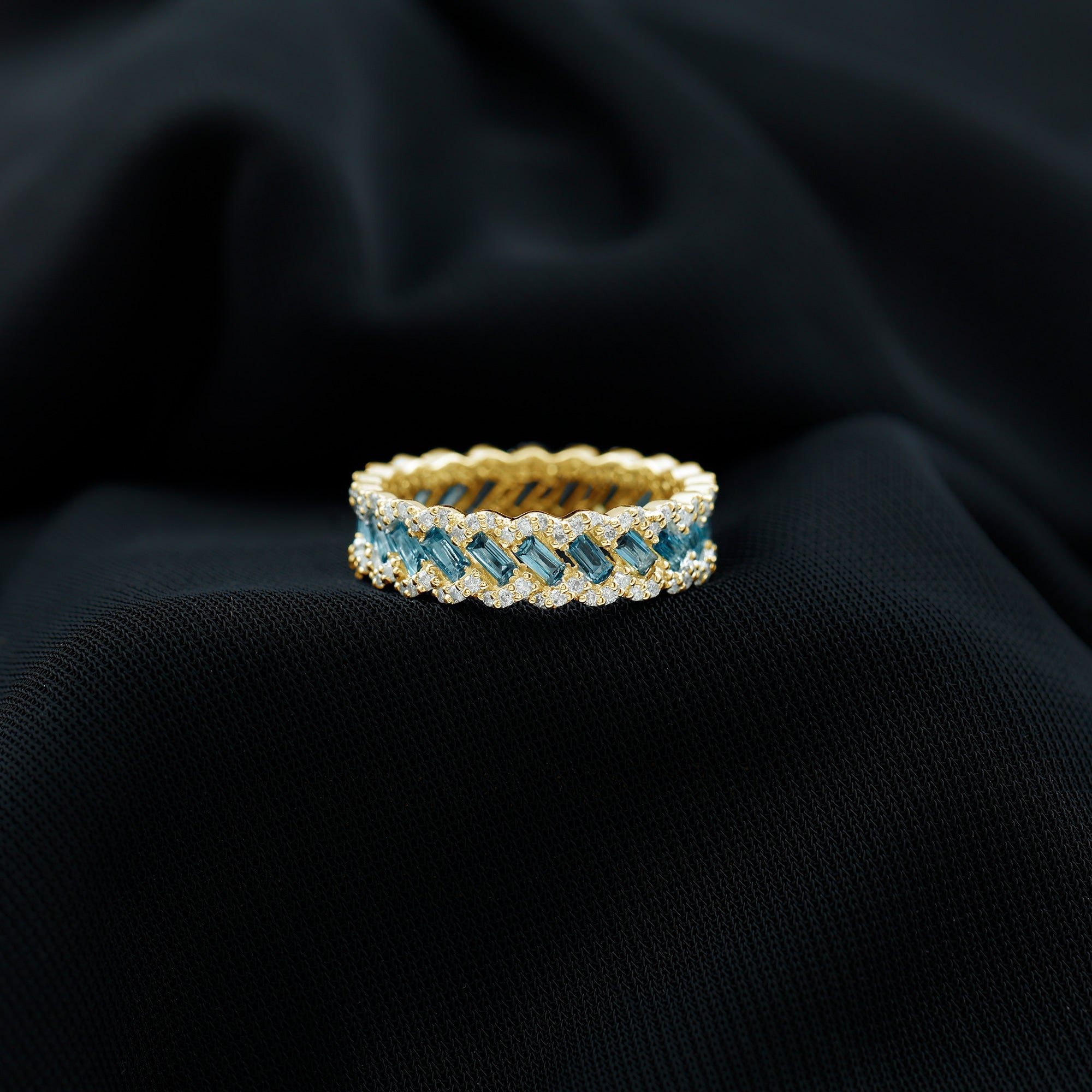 Baguette London Blue Topaz Full Eternity Band with Diamond