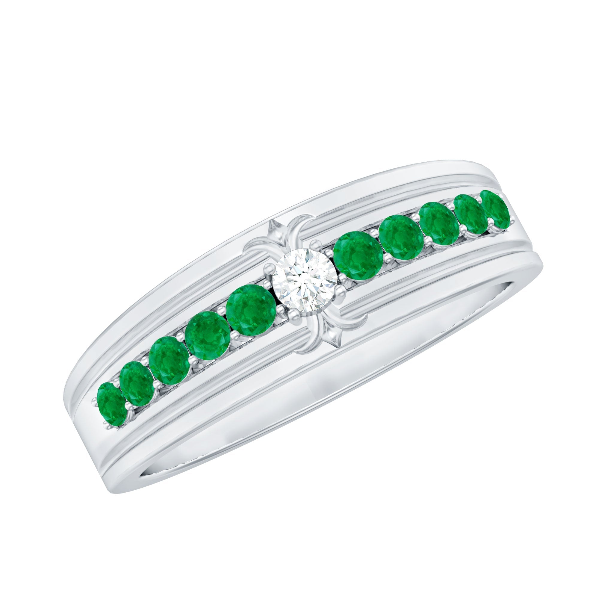 Diamond Emerald Anniversary Ring – Classic Vintage Anniversary Ring with AAA Emeralds