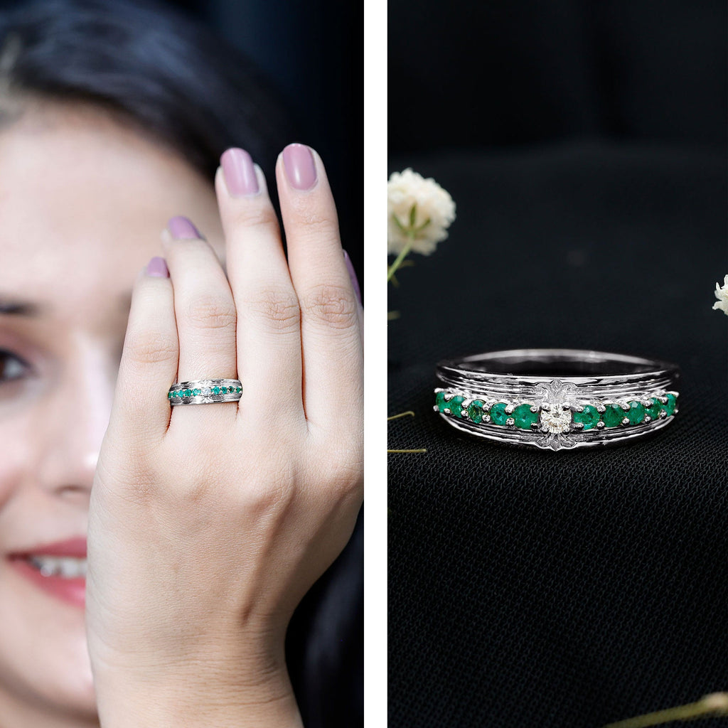 Diamond Emerald Anniversary Ring – Classic Vintage Anniversary Ring with AAA Emeralds