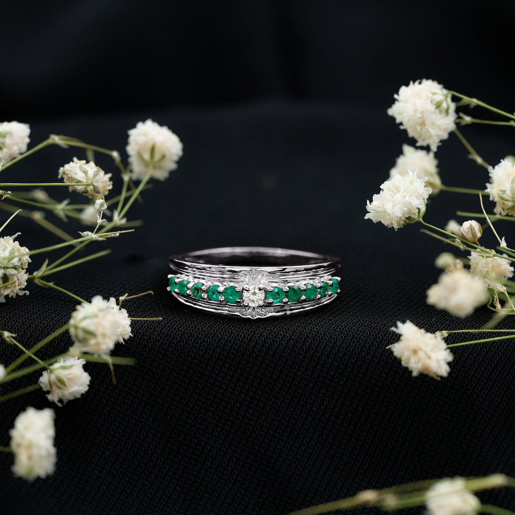 Diamond Emerald Anniversary Ring – Classic Vintage Anniversary Ring with AAA Emeralds