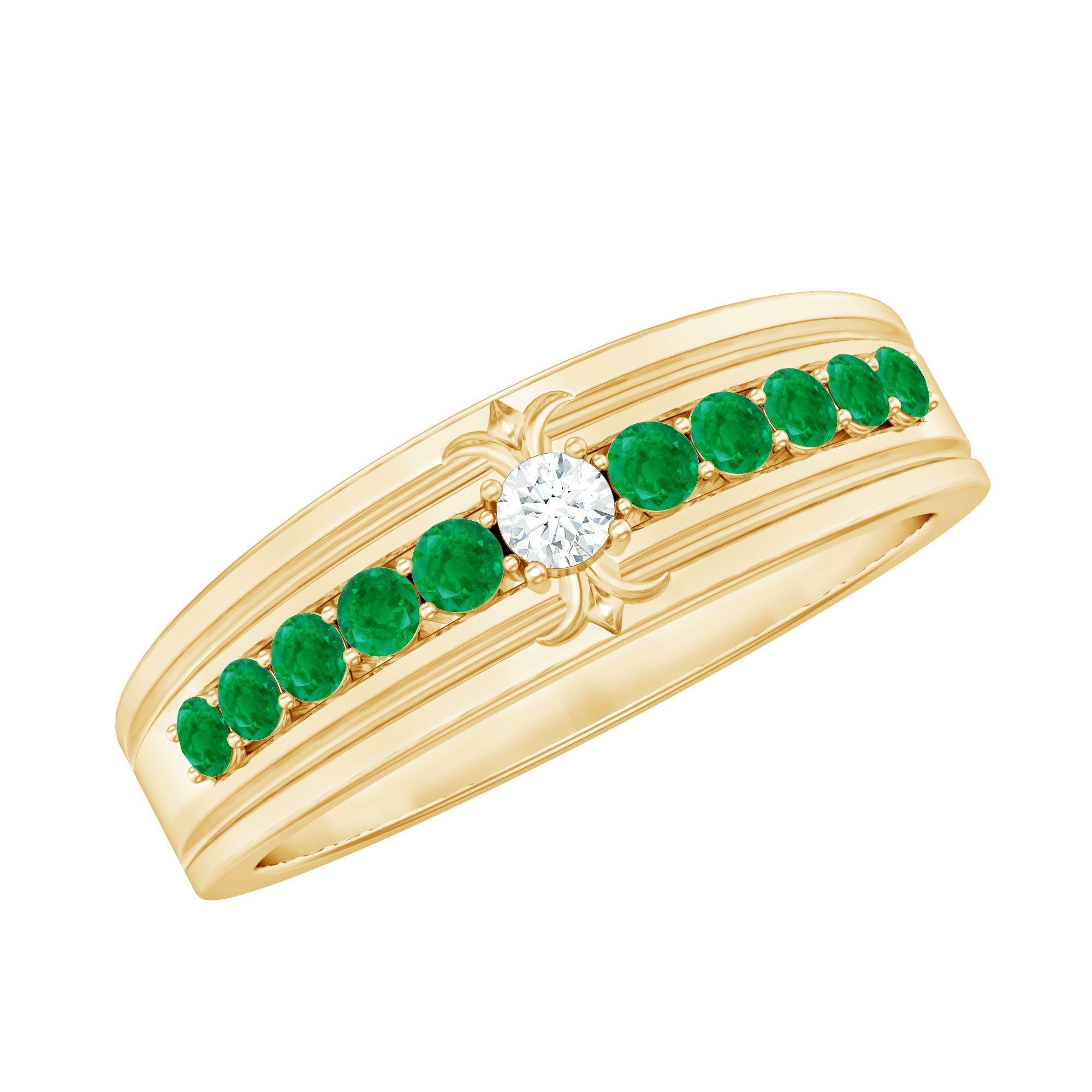 Diamond Emerald Anniversary Ring – Classic Vintage Anniversary Ring with AAA Emeralds