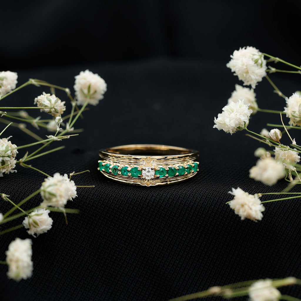 Diamond Emerald Anniversary Ring – Classic Vintage Anniversary Ring with AAA Emeralds