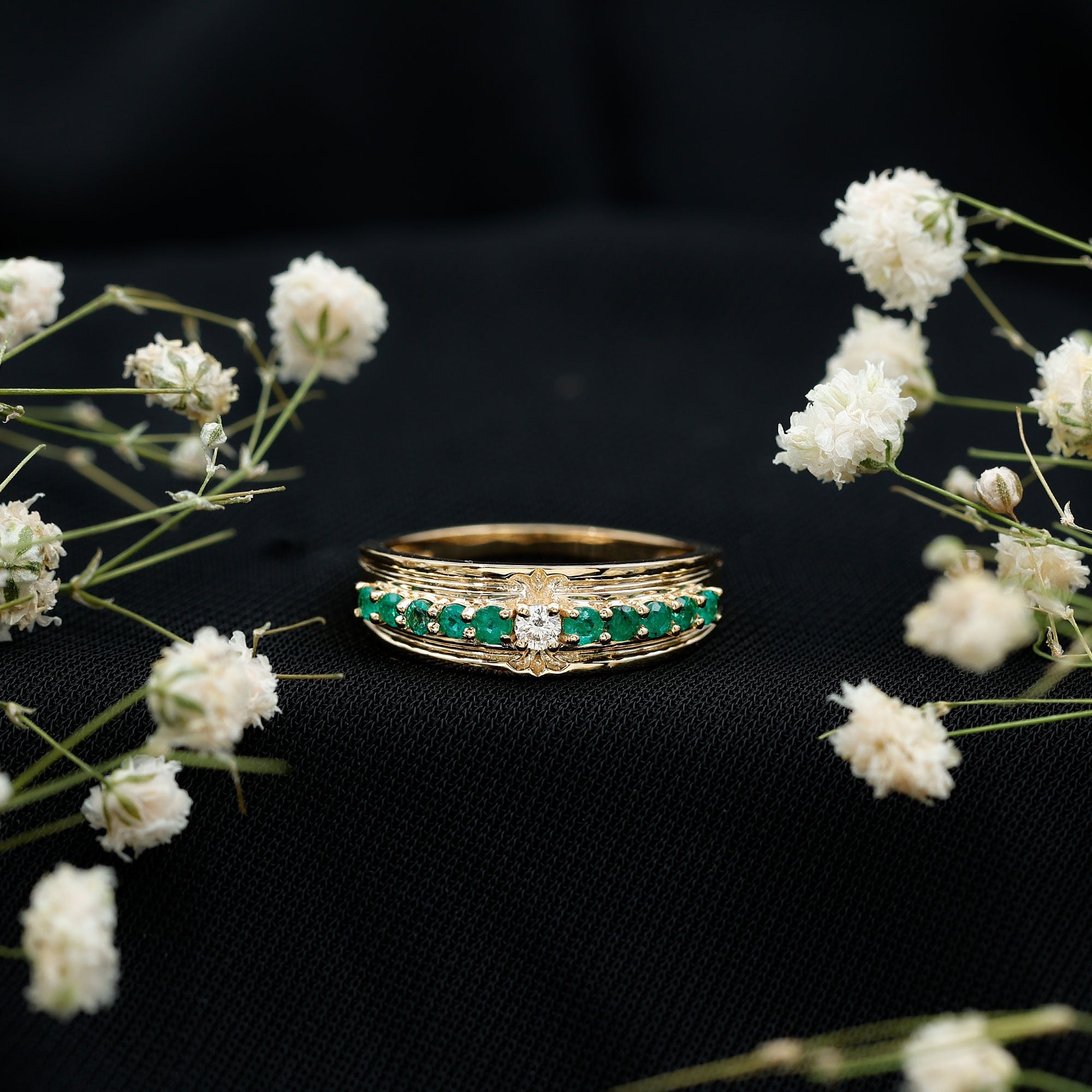 Diamond Emerald Anniversary Ring – Classic Vintage Anniversary Ring with AAA Emeralds