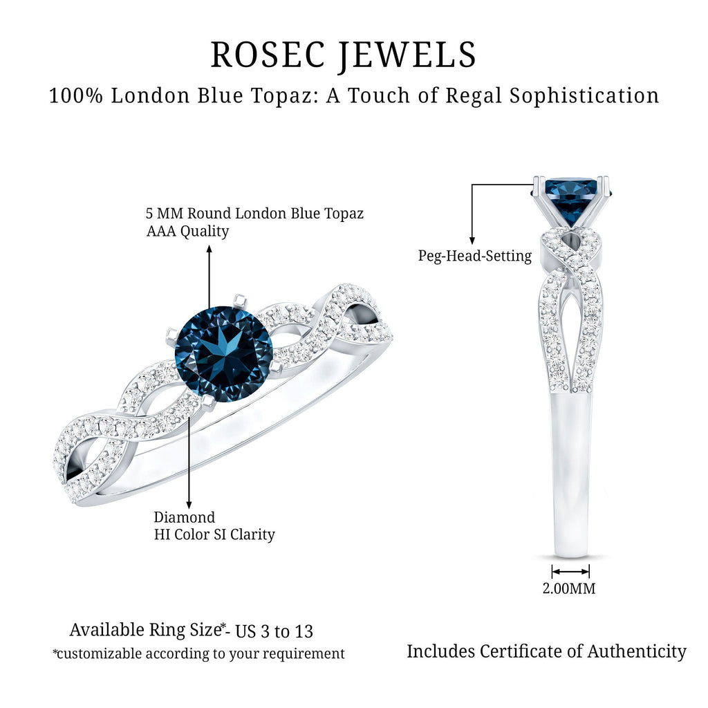Round Blue Topaz Infinity Engagement Ring with Diamonds