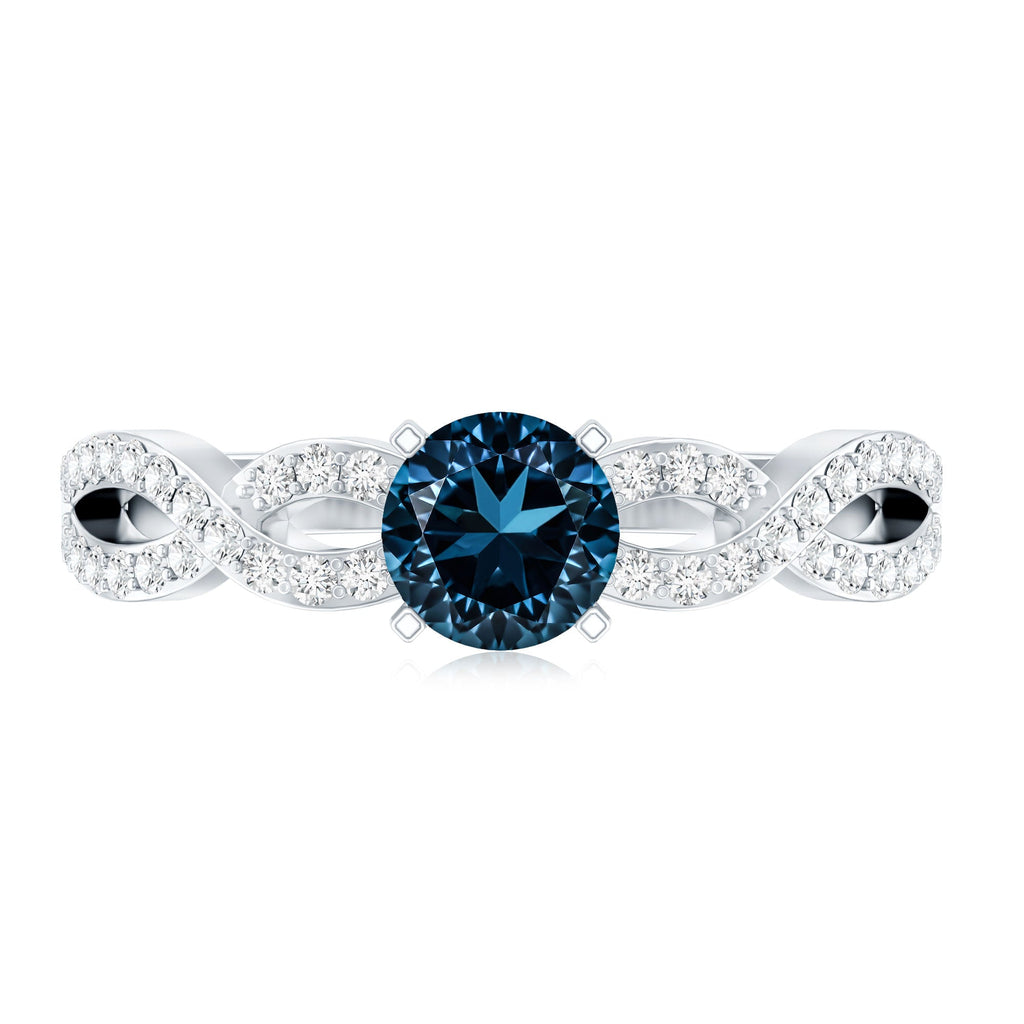 Round Blue Topaz Infinity Engagement Ring with Diamonds
