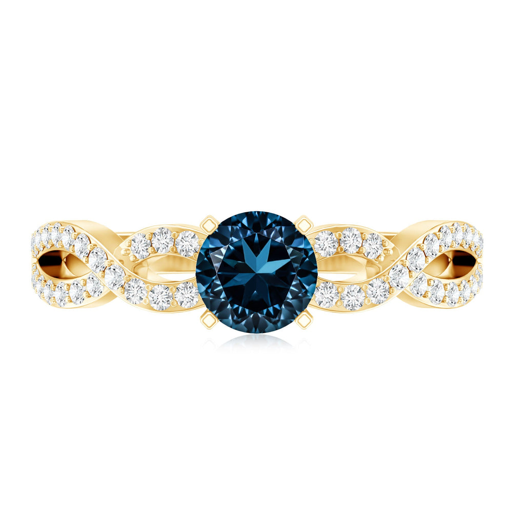 Round Blue Topaz Infinity Engagement Ring with Diamonds