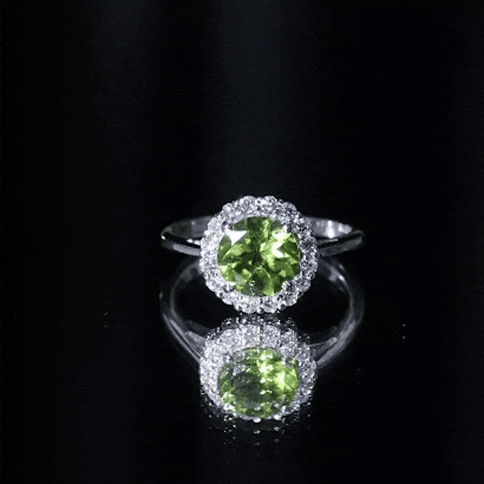 Peridot Engagement Ring – 2 Carat Round AAA Quality Peridot with Diamond Halo