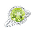 Peridot Engagement Ring – 2 Carat Round AAA Quality Peridot with Diamond Halo