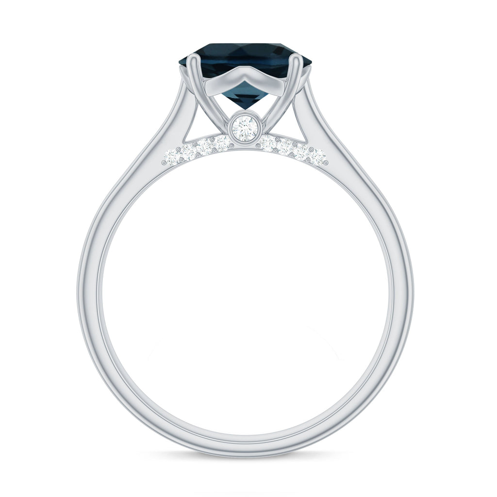 Solitaire Round London Blue Topaz Cathedral Engagement Ring
