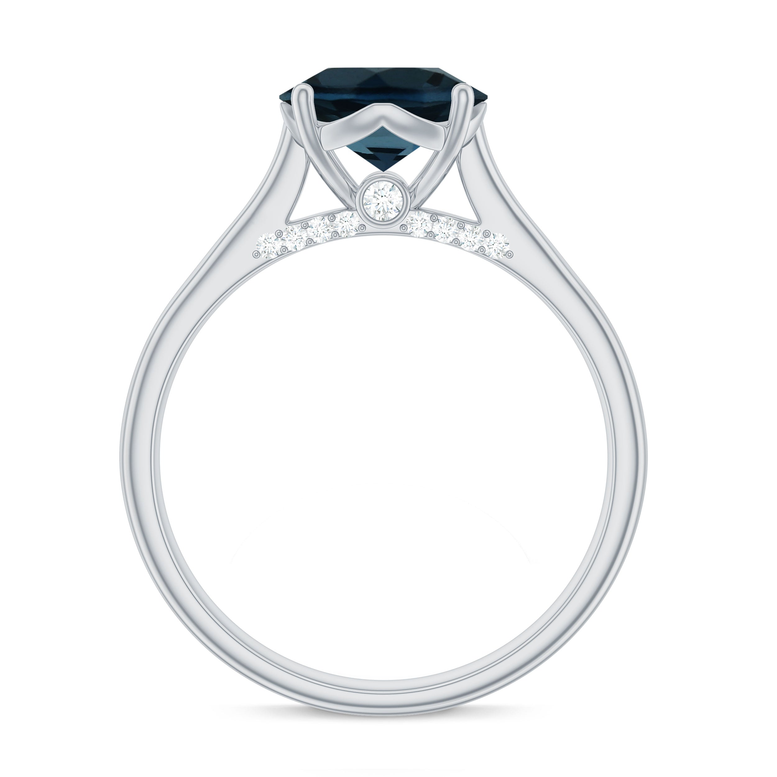 Solitaire Round London Blue Topaz Cathedral Engagement Ring