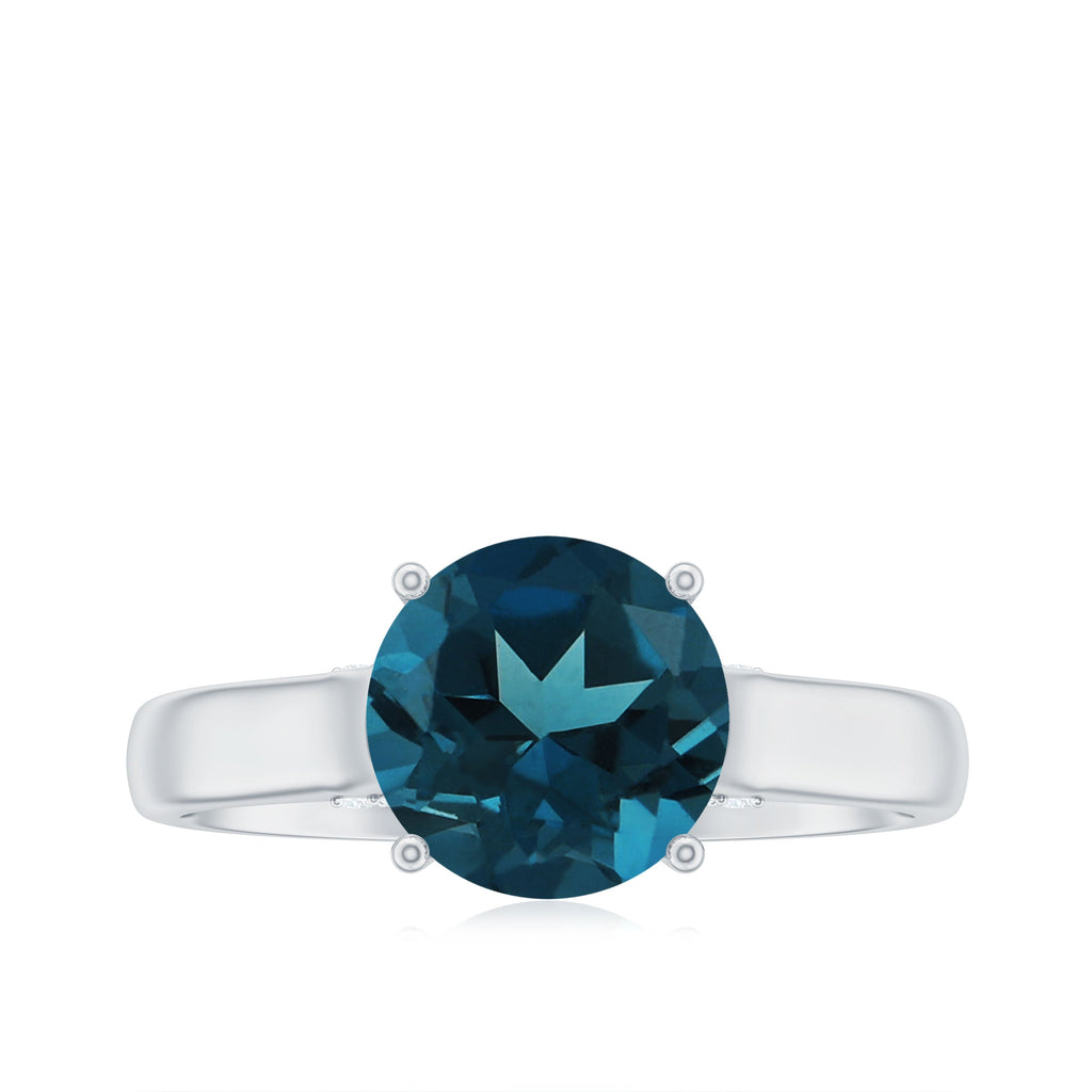 Solitaire Round London Blue Topaz Cathedral Engagement Ring