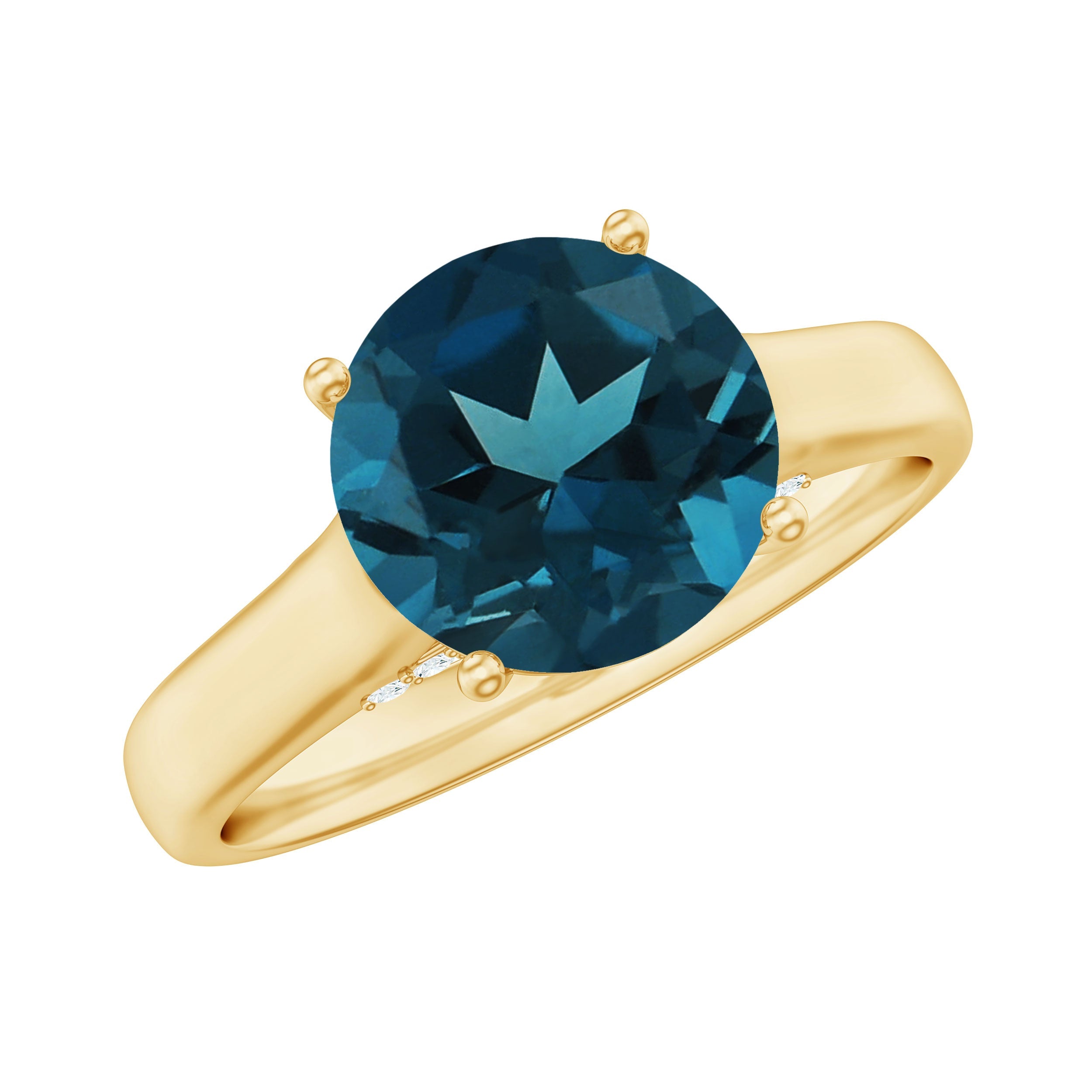 Solitaire Round London Blue Topaz Cathedral Engagement Ring