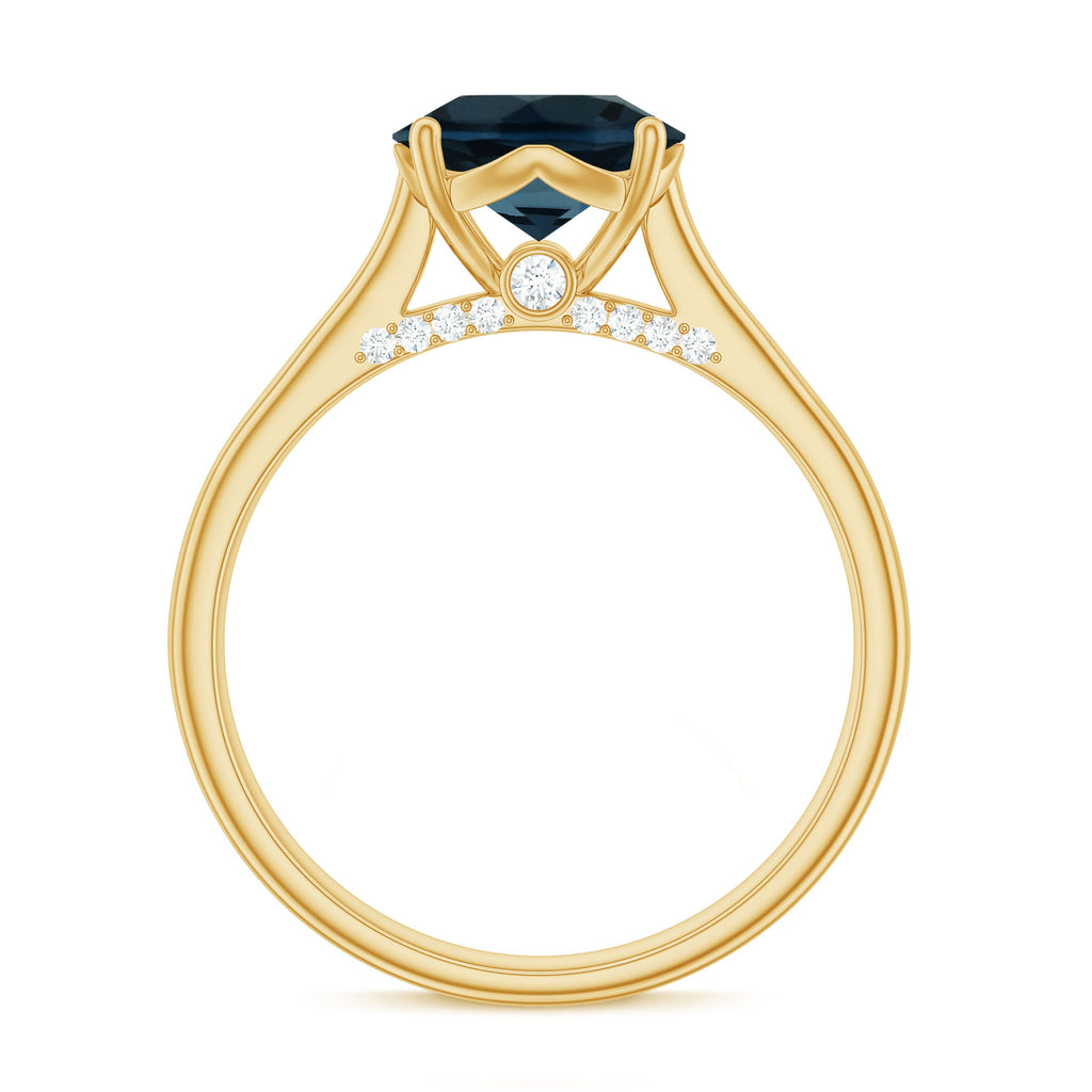 Solitaire Round London Blue Topaz Cathedral Engagement Ring