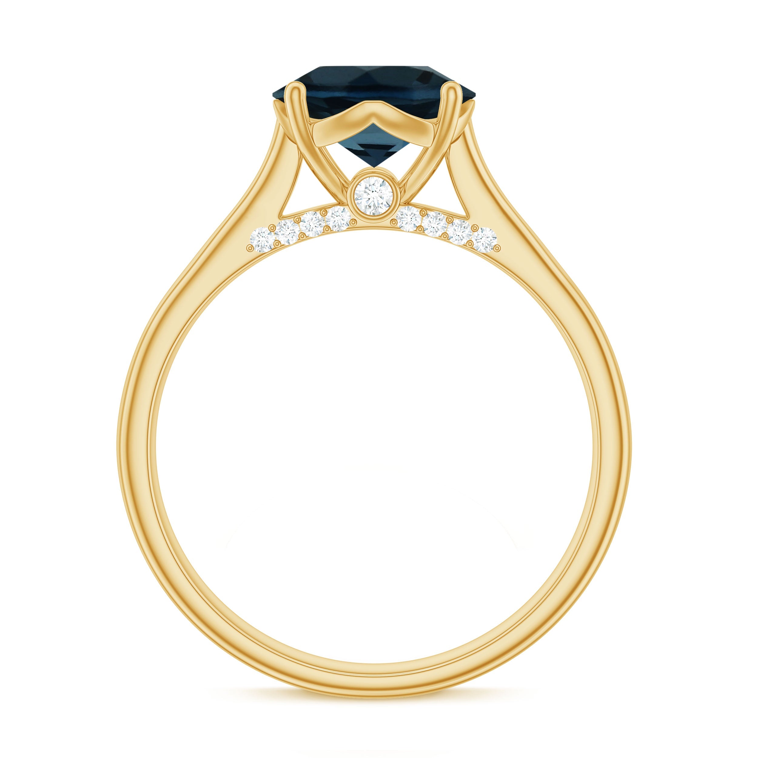Solitaire Round London Blue Topaz Cathedral Engagement Ring