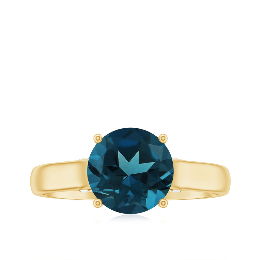 Solitaire Round London Blue Topaz Cathedral Engagement Ring
