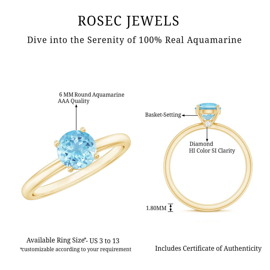 Aquamarine Promise Ring – Natural Blue Gemstone With Hidden Diamond Detail