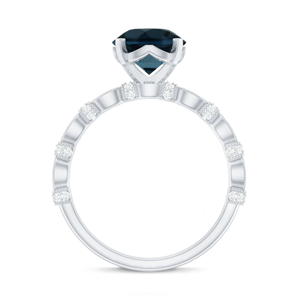 2 Carat London Blue Topaz Solitaire Engagement Ring with Diamonds