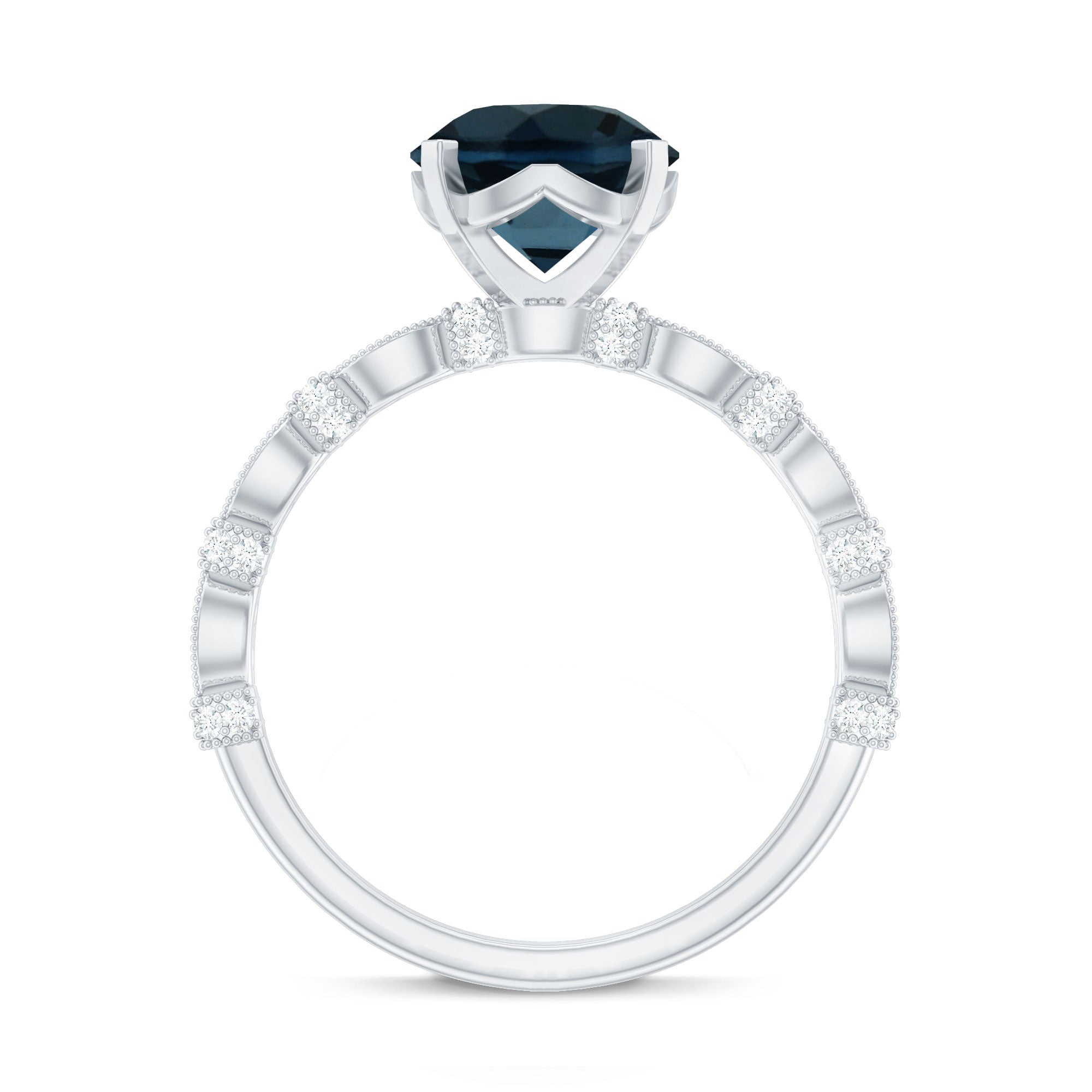 2 Carat London Blue Topaz Solitaire Engagement Ring with Diamonds