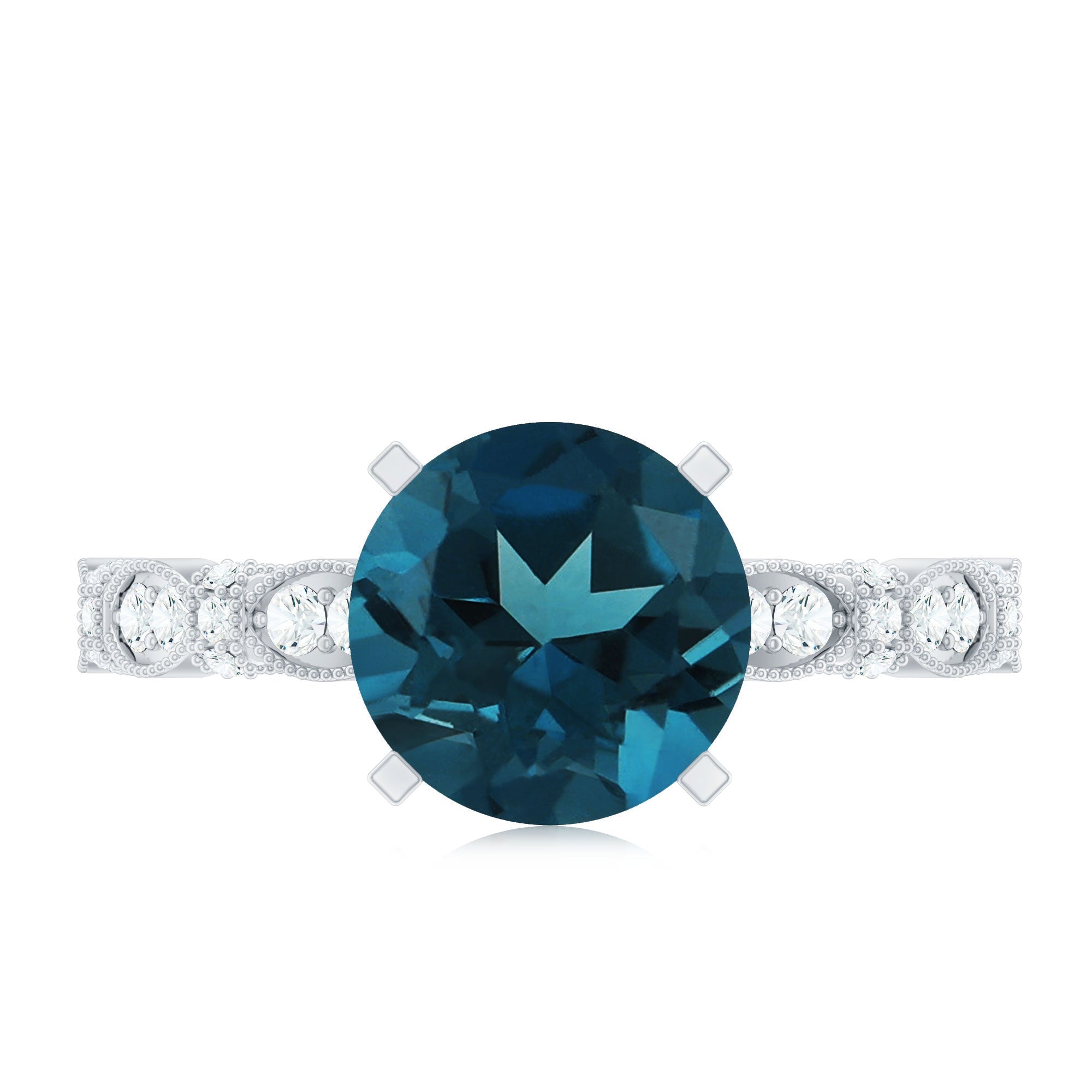 2 Carat London Blue Topaz Solitaire Engagement Ring with Diamonds