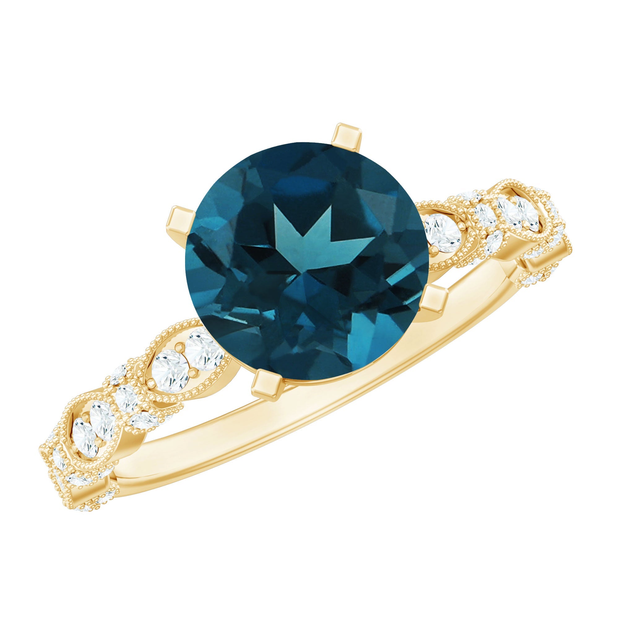 2 Carat London Blue Topaz Solitaire Engagement Ring with Diamonds