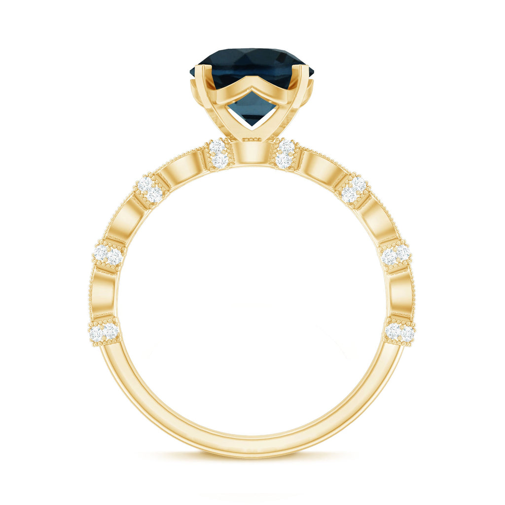 2 Carat London Blue Topaz Solitaire Engagement Ring with Diamonds