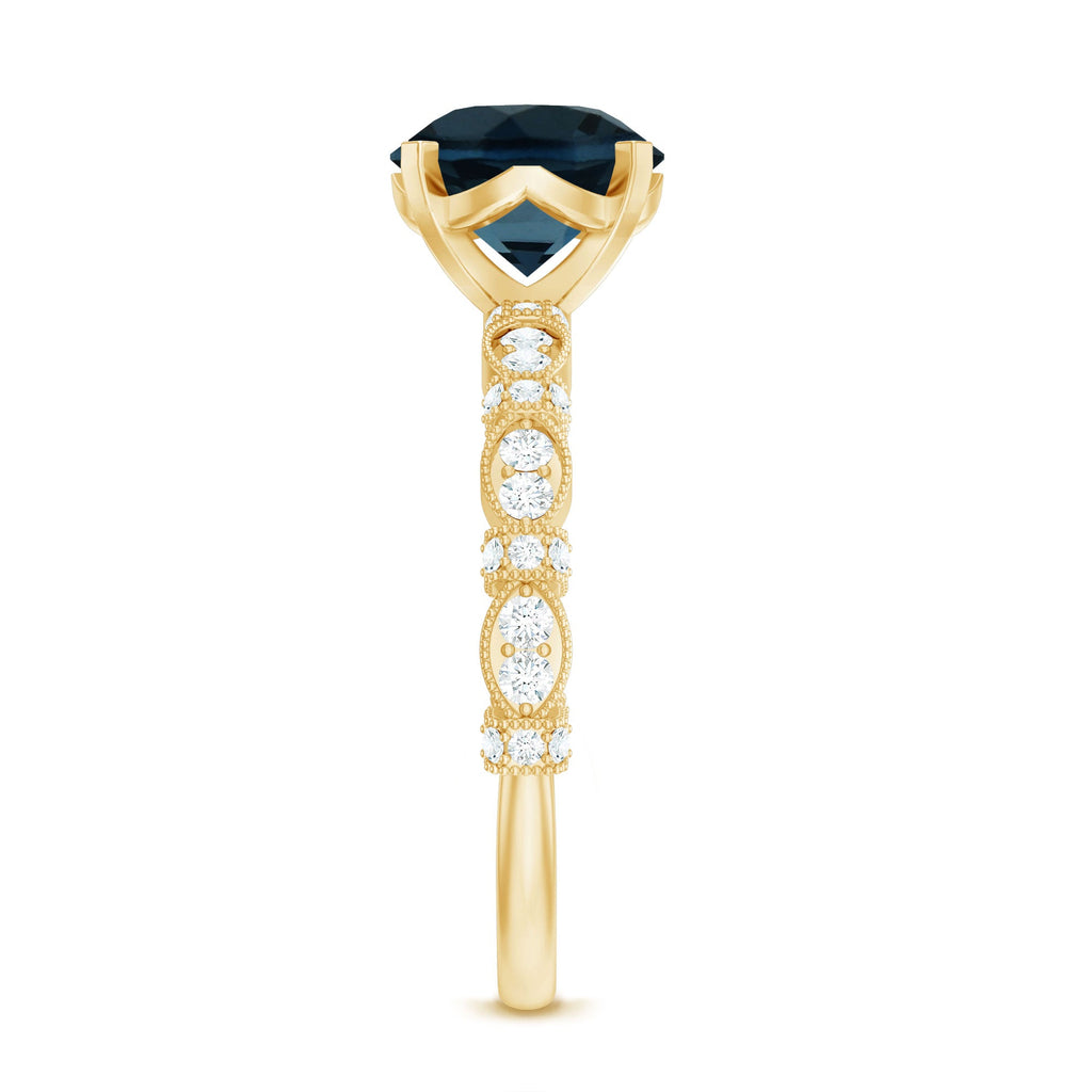 2 Carat London Blue Topaz Solitaire Engagement Ring with Diamonds