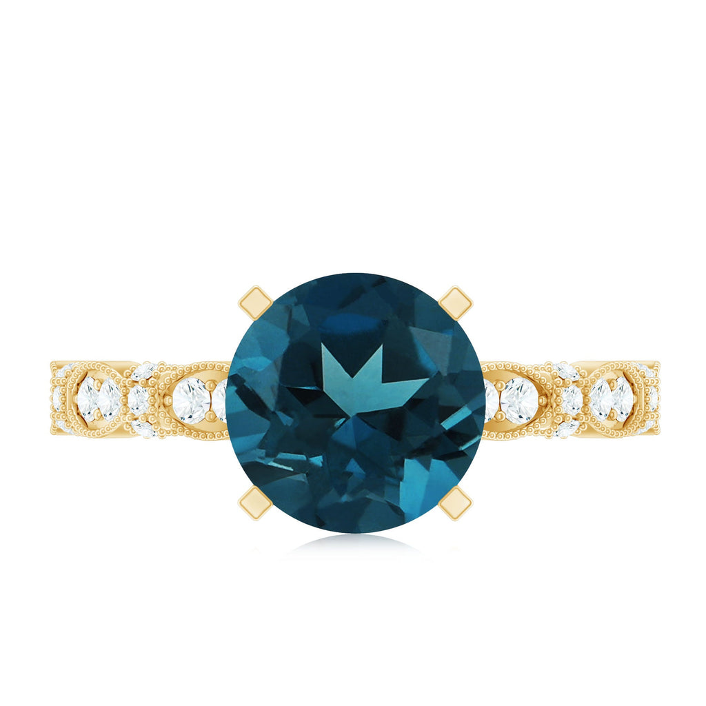 2 Carat London Blue Topaz Solitaire Engagement Ring with Diamonds