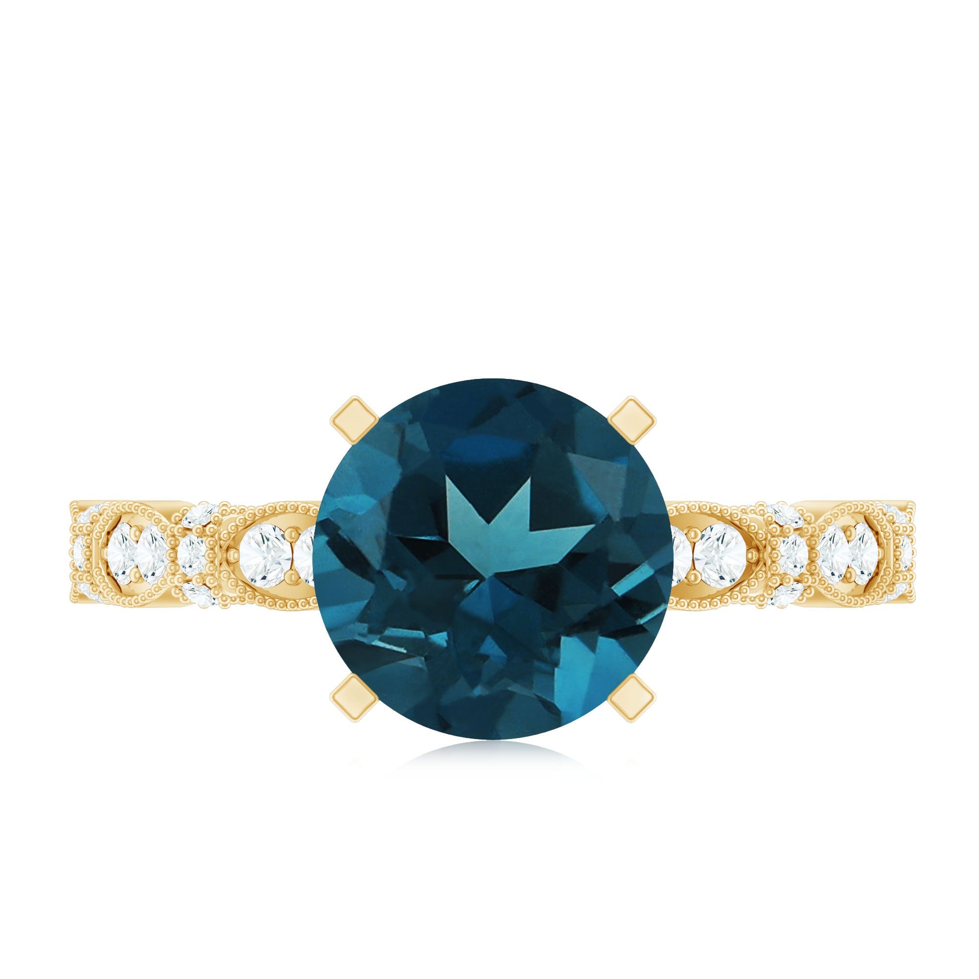 2 Carat London Blue Topaz Solitaire Engagement Ring with Diamonds