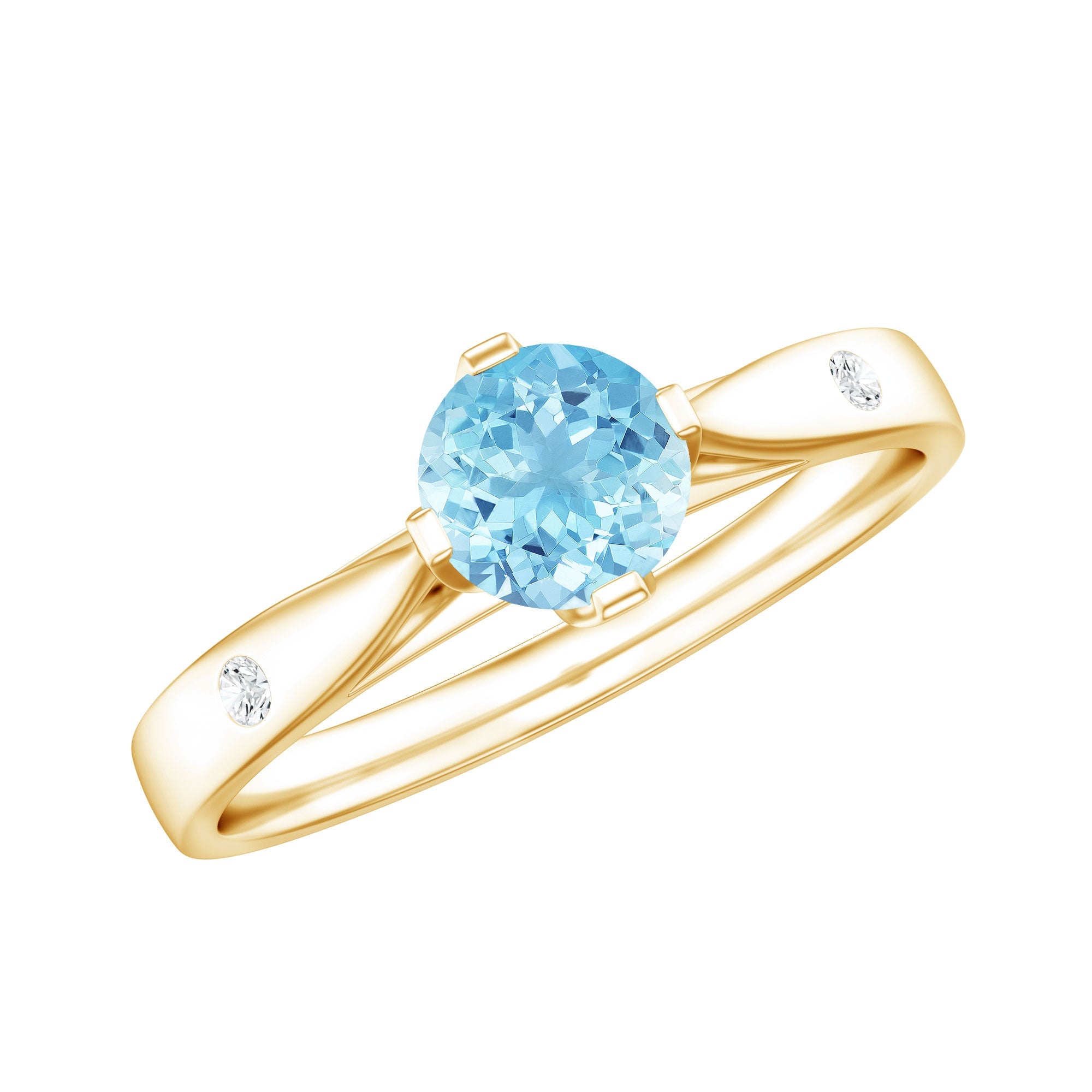Aquamarine Promise Ring – Classic 6 MM Solitaire Blue Gemstone with Diamond Accent