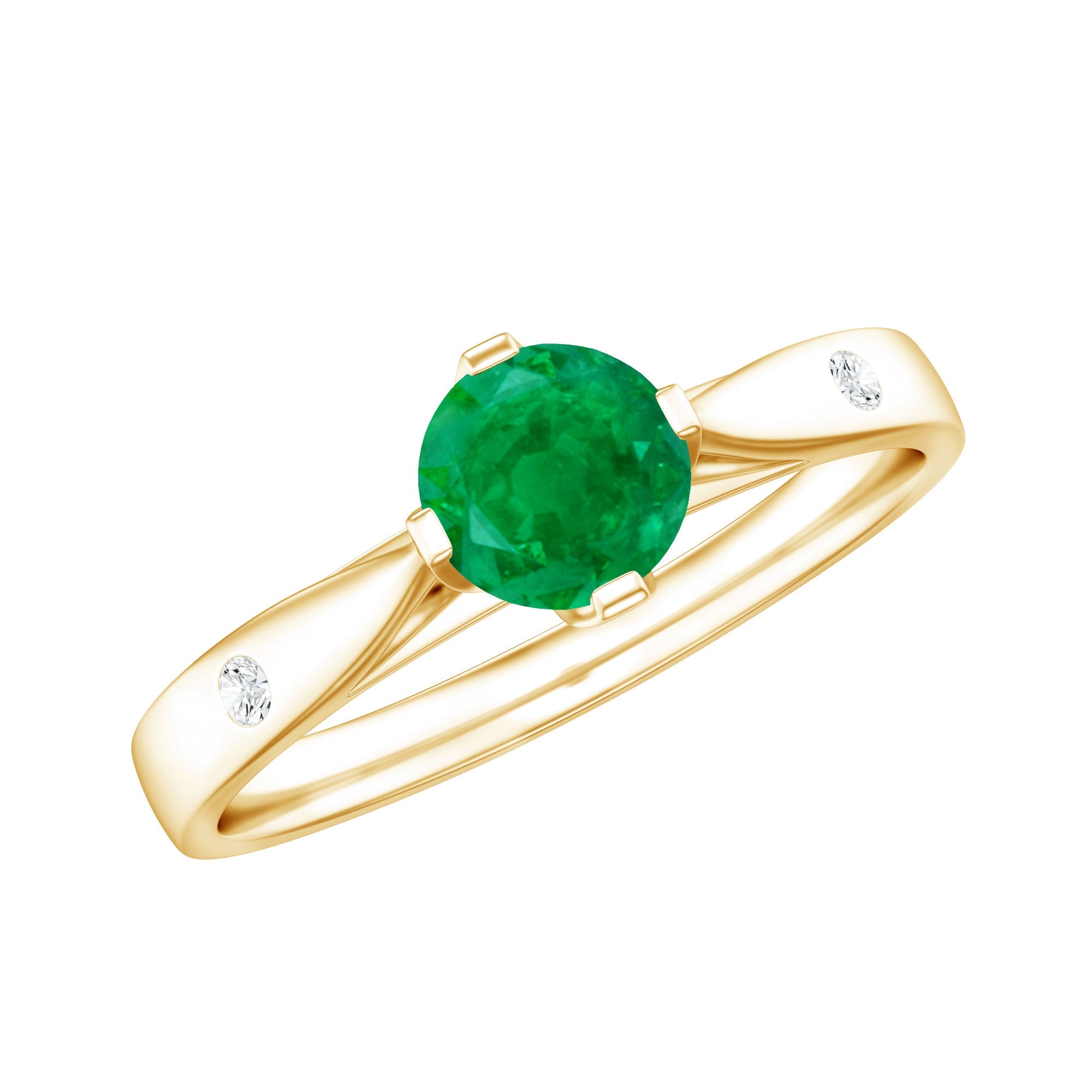 Emerald Diamond Promise Ring – Natural Green Gemstone with Pinched Shank Design