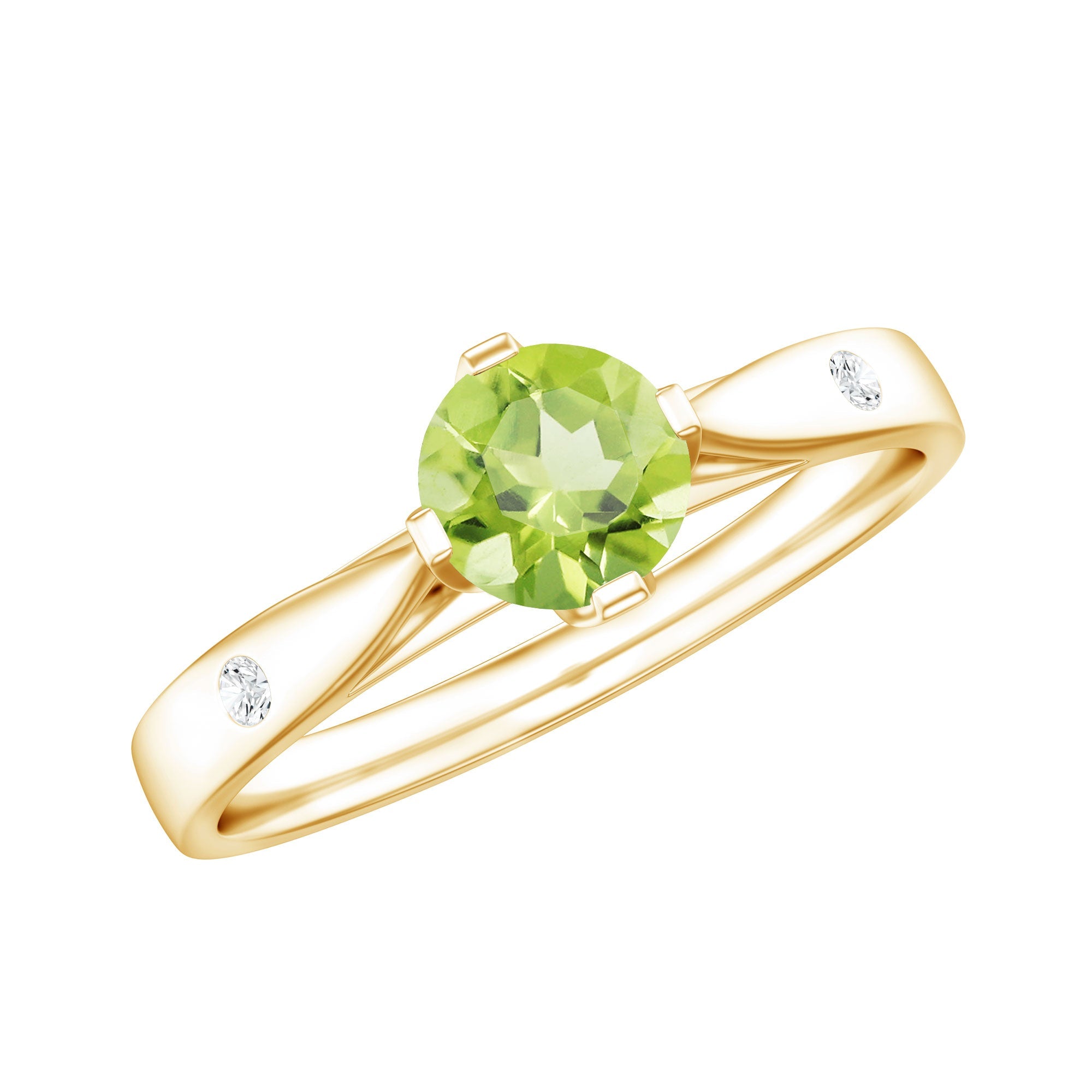 Peridot Promise Ring – Natural Green Gemstone with Diamond Accents & Pinched Shank Design