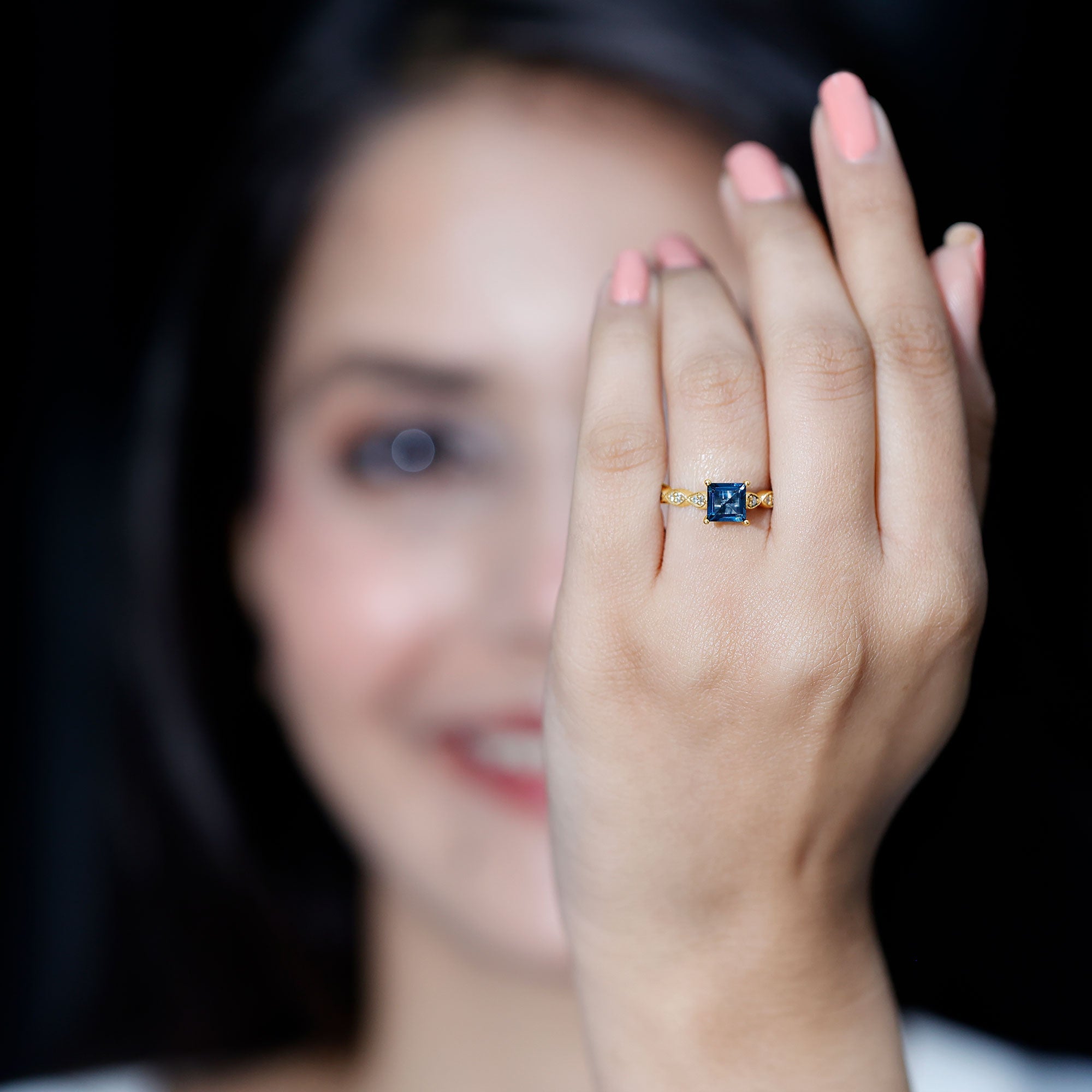 1 Carat Princess Cut London Blue Topaz Solitaire Ring with Diamond