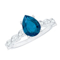 1 Carat Pear Shaped London Blue Topaz Teardrop Engagement Ring with Diamond