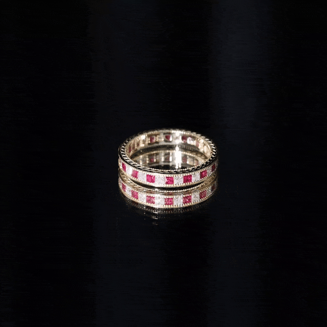 Princess Cut Ruby Ring – Natural Ruby Eternity Band With Sparkling Moissanite Stones