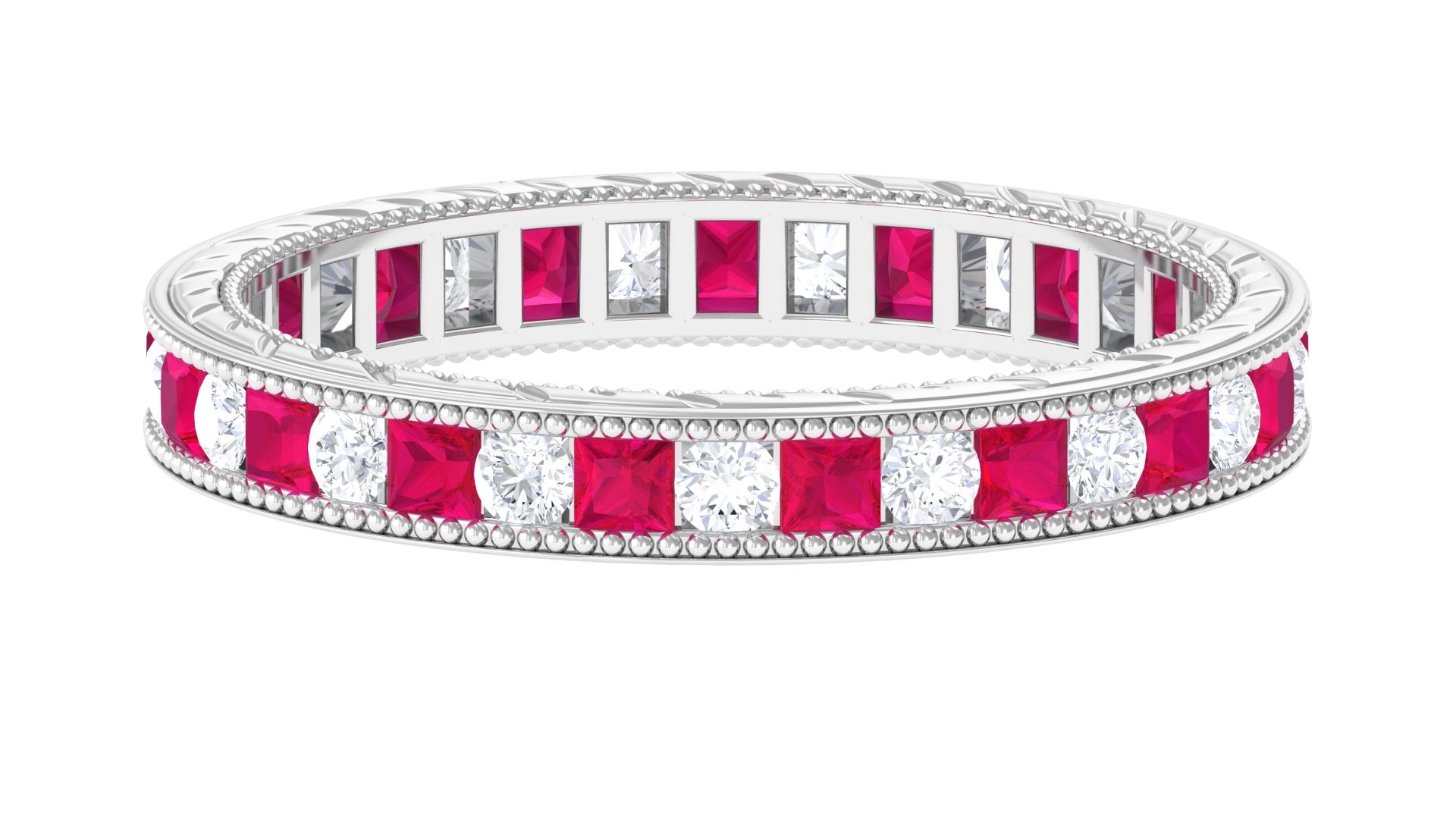 Princess Cut Ruby Ring – Natural Ruby Eternity Band With Sparkling Moissanite Stones