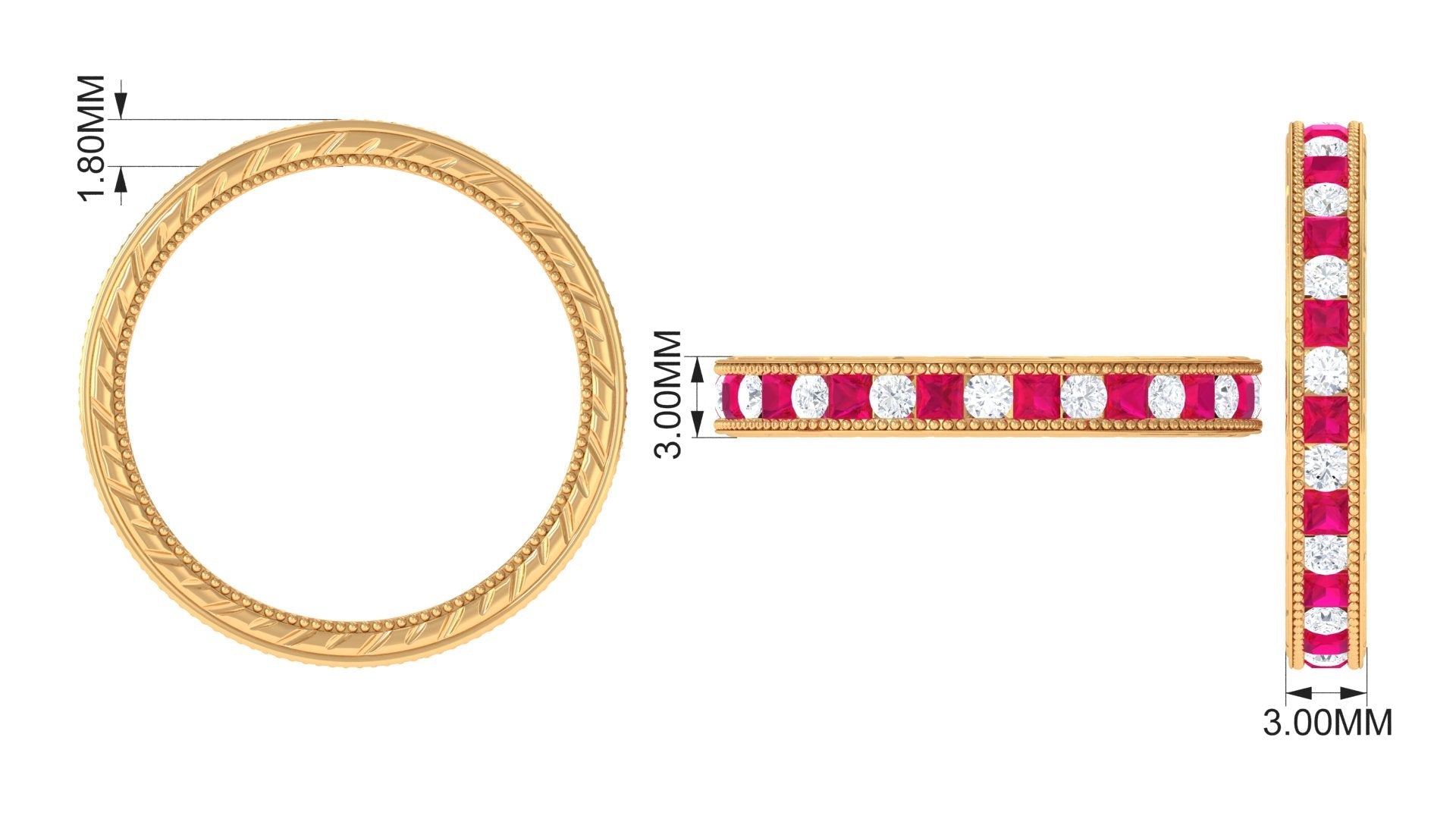 Princess Cut Ruby Ring – Natural Ruby Eternity Band With Sparkling Moissanite Stones