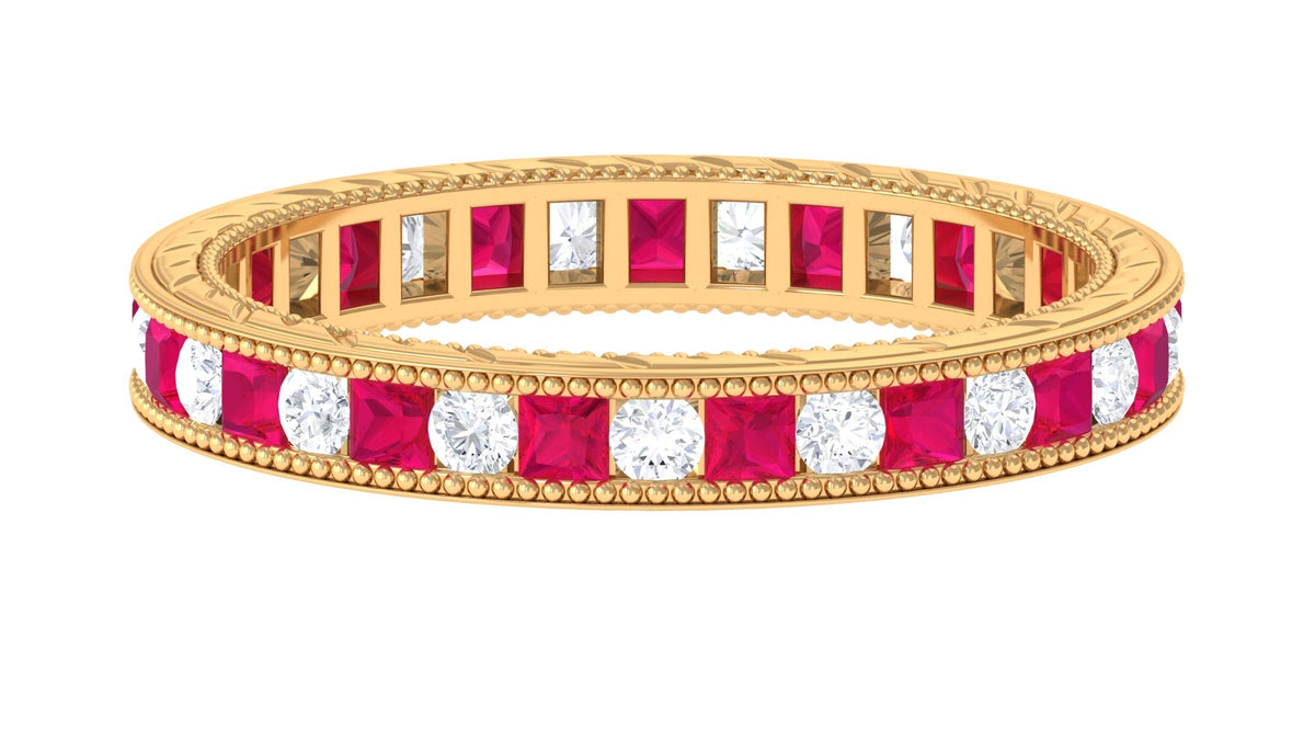 Princess Cut Ruby Ring – Natural Ruby Eternity Band With Sparkling Moissanite Stones