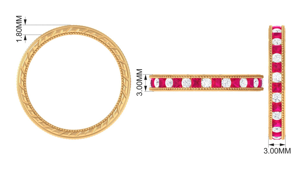 Princess Cut Ruby Ring – Natural Ruby Eternity Band With Sparkling Moissanite Stones
