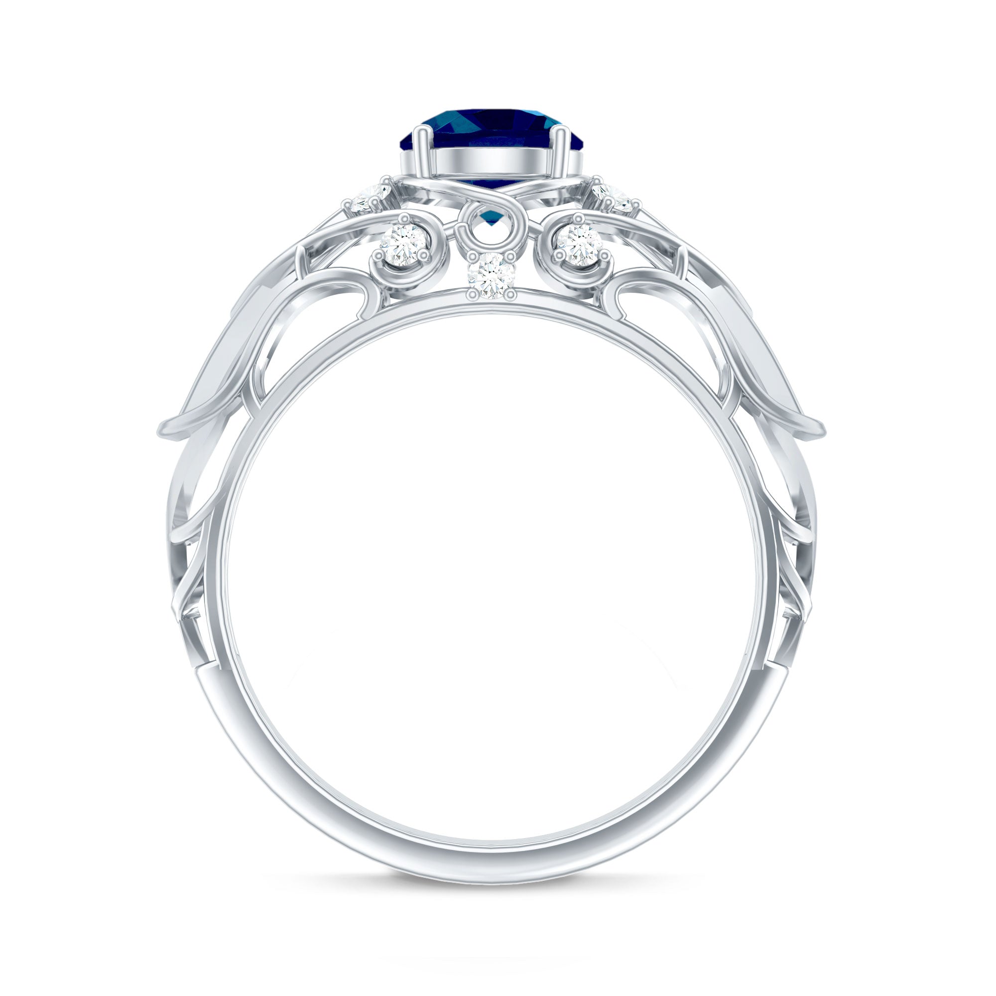 1.3 Carat Round London Blue Topaz Vintage Looking Engagement Ring with Diamond