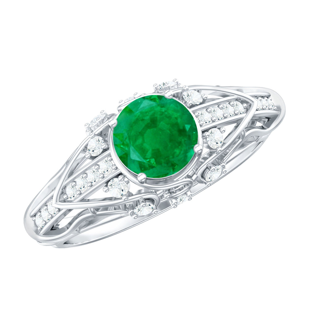 Emerald Diamond Engagement Ring – Vintage Retro Green Gemstone Jewelry by Rosec Jewels