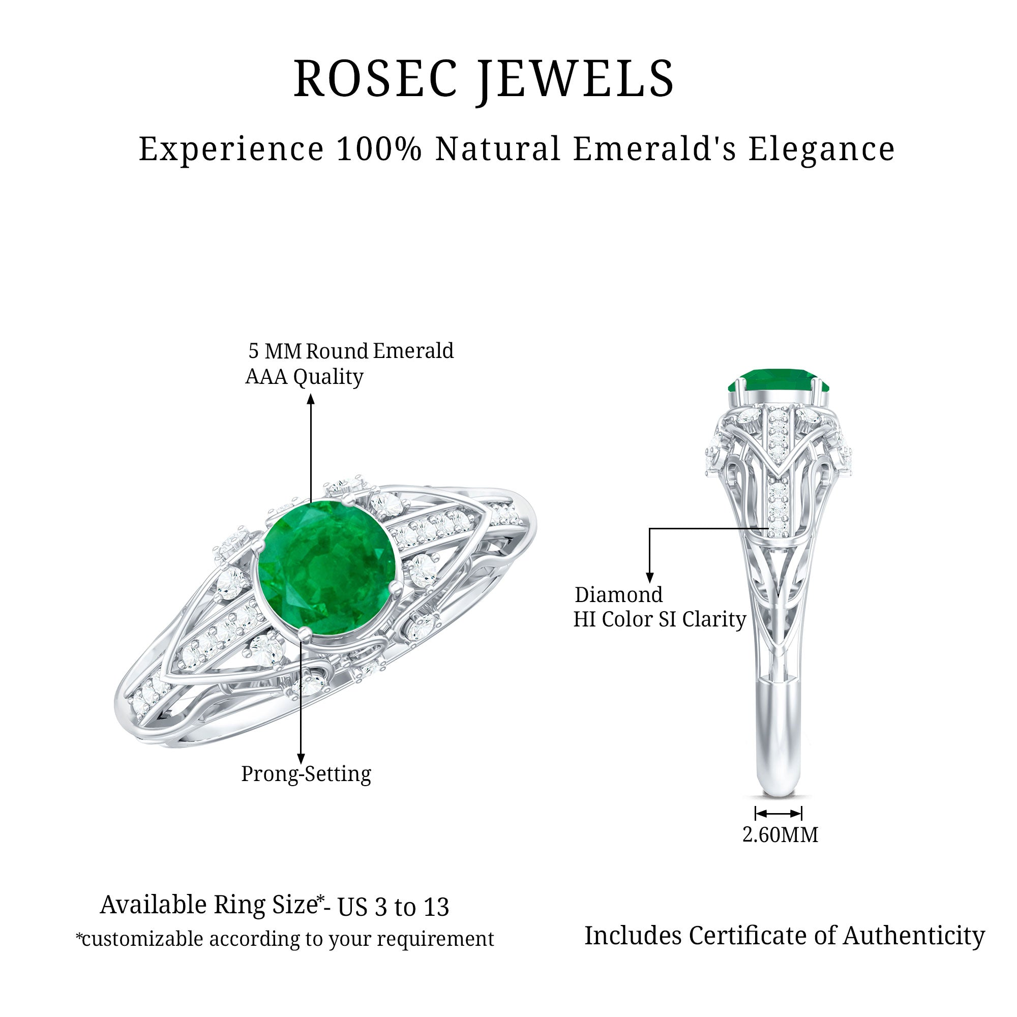 Emerald Diamond Engagement Ring – Vintage Retro Green Gemstone Jewelry by Rosec Jewels