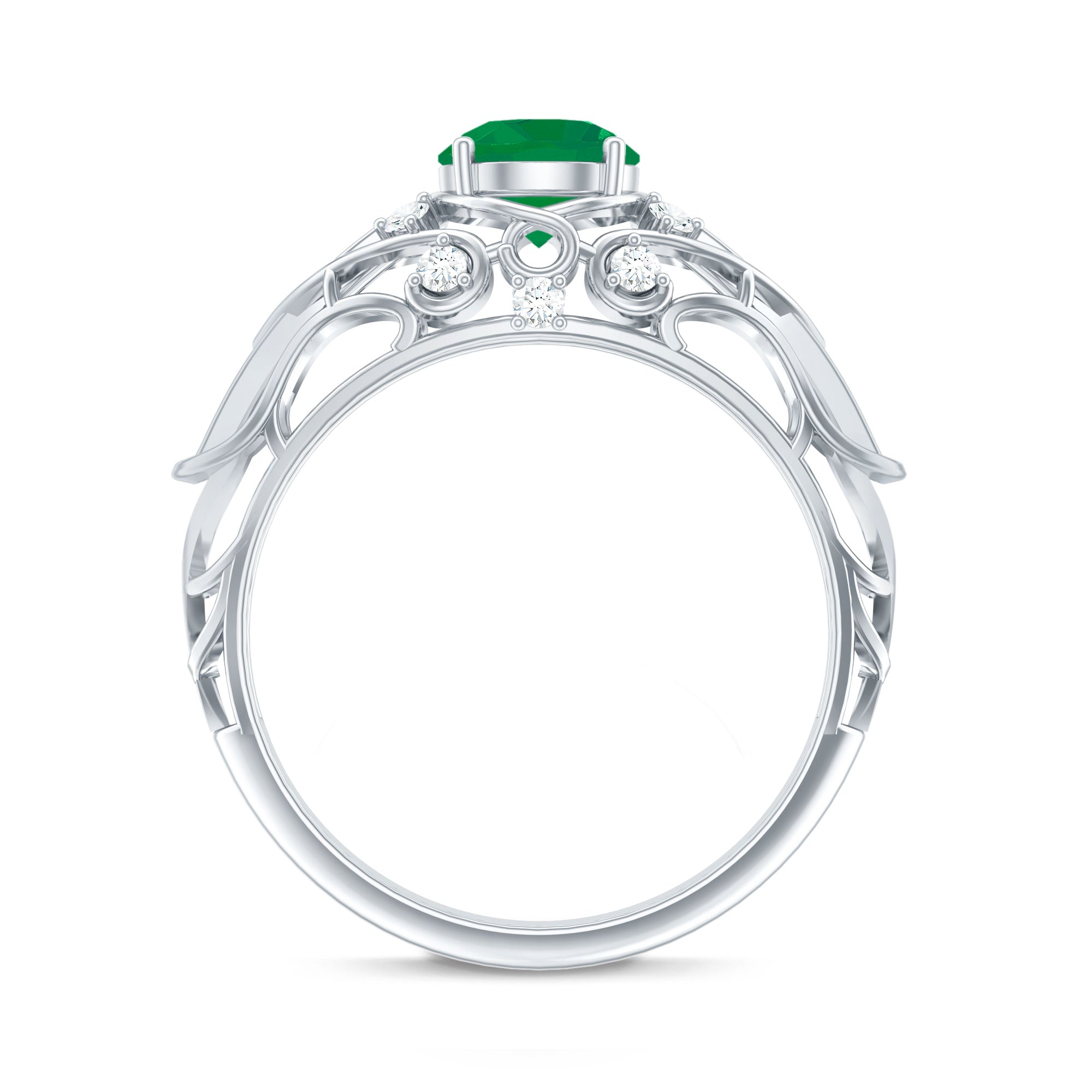 Emerald Diamond Engagement Ring – Vintage Retro Green Gemstone Jewelry by Rosec Jewels