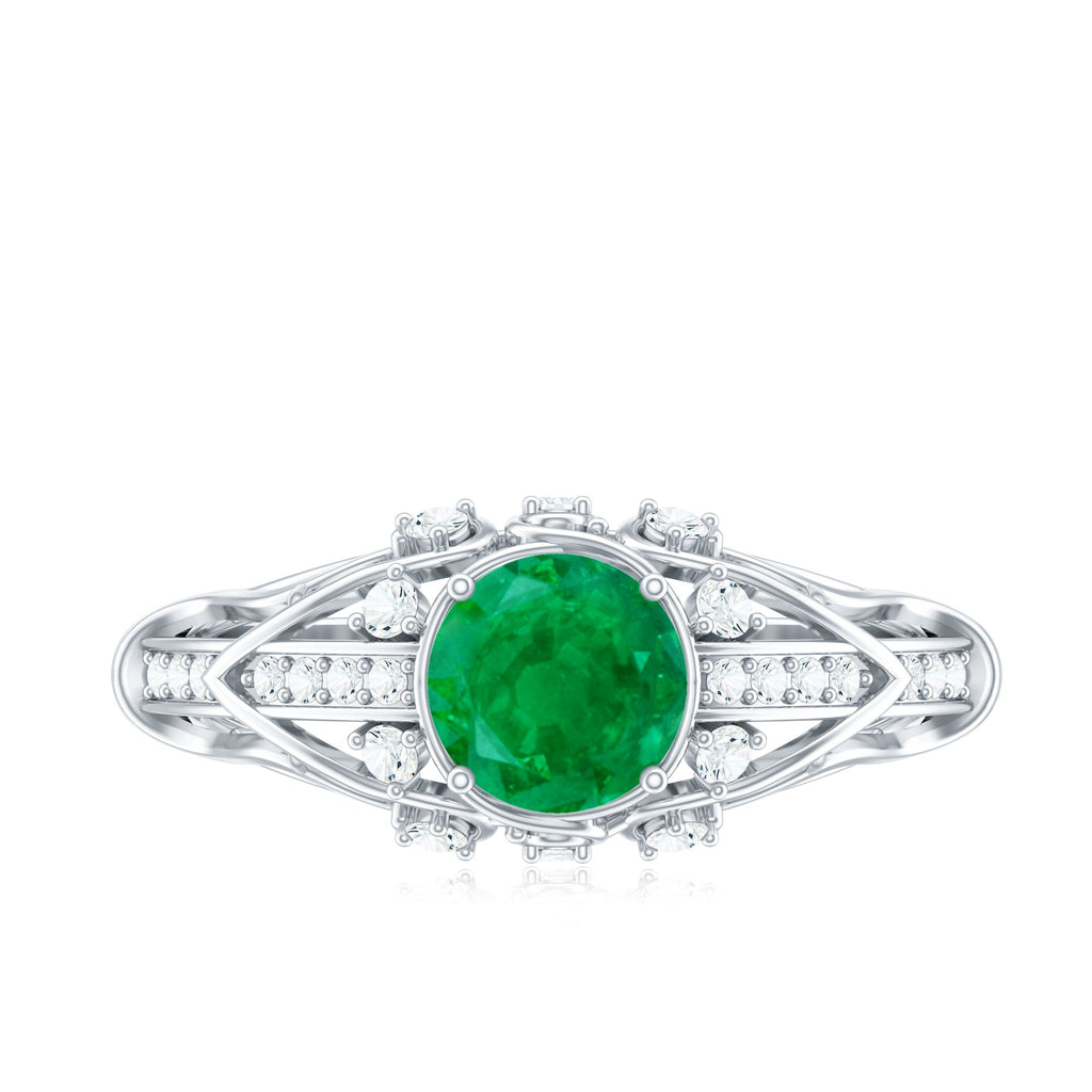 Emerald Diamond Engagement Ring – Vintage Retro Green Gemstone Jewelry by Rosec Jewels