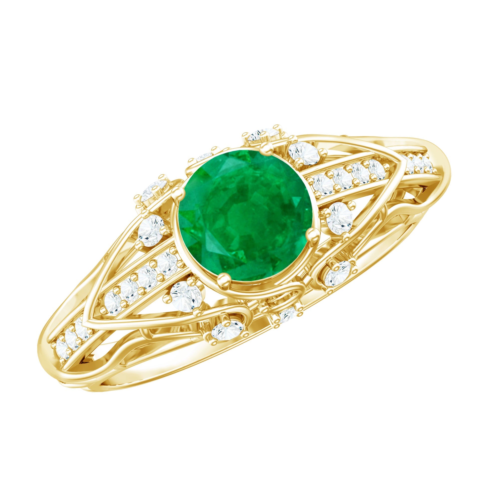 Emerald Diamond Engagement Ring – Vintage Retro Green Gemstone Jewelry by Rosec Jewels