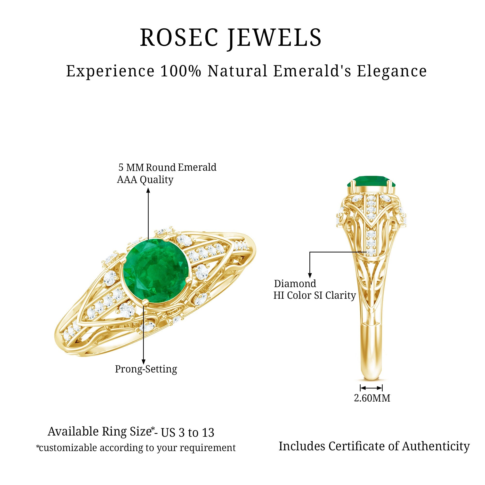 Emerald Diamond Engagement Ring – Vintage Retro Green Gemstone Jewelry by Rosec Jewels