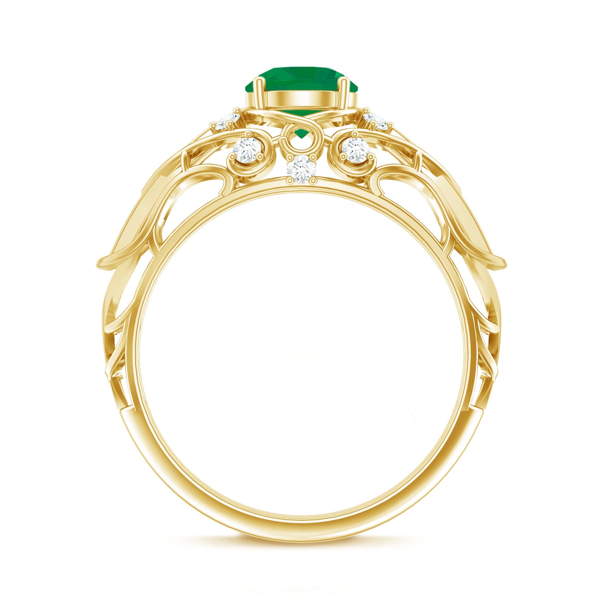 Emerald Diamond Engagement Ring – Vintage Retro Green Gemstone Jewelry by Rosec Jewels