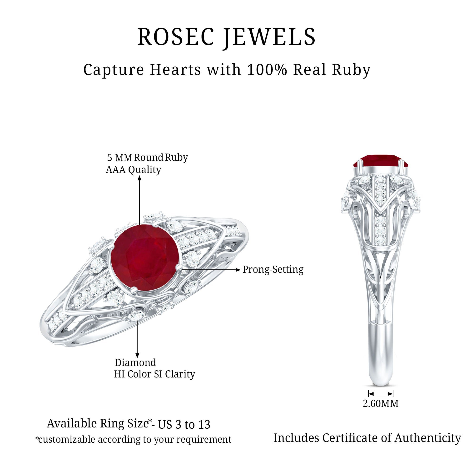 Ruby Engagement Ring – Vintage 0.6 Carat Diamond Prong Setting Classic Style