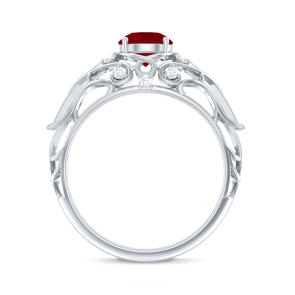 Ruby Engagement Ring – Vintage 0.6 Carat Diamond Prong Setting Classic Style