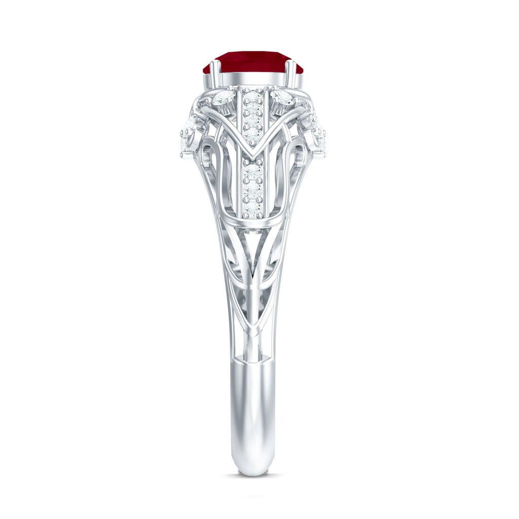 Ruby Engagement Ring – Vintage 0.6 Carat Diamond Prong Setting Classic Style
